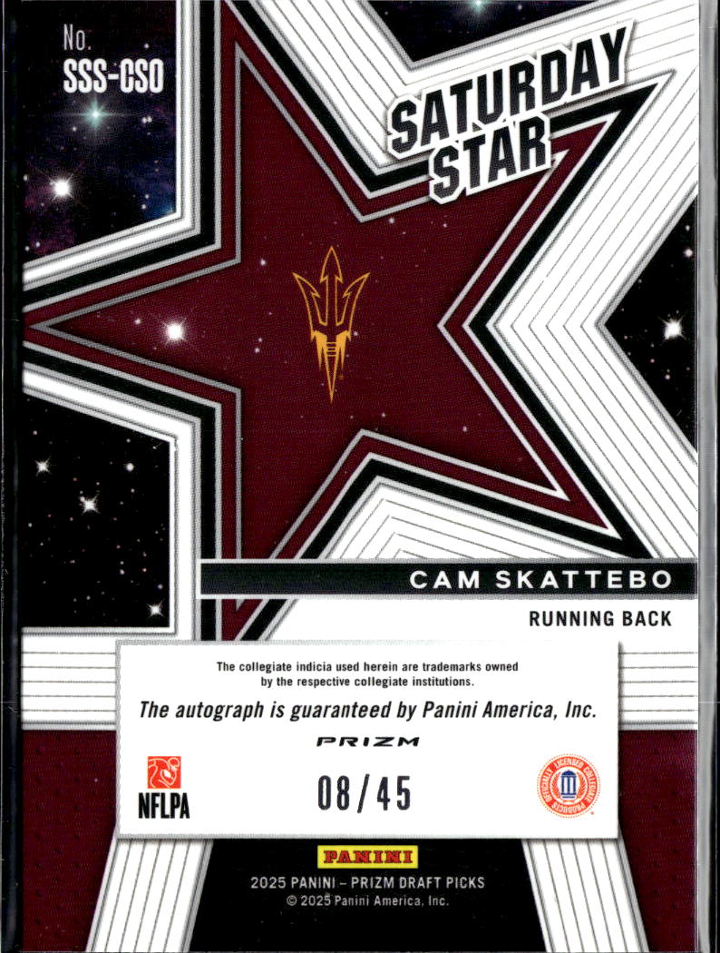 Cam Skattebo 2025 Prizm Draft Auto Autograph RC 8/45 Arizona State Giants