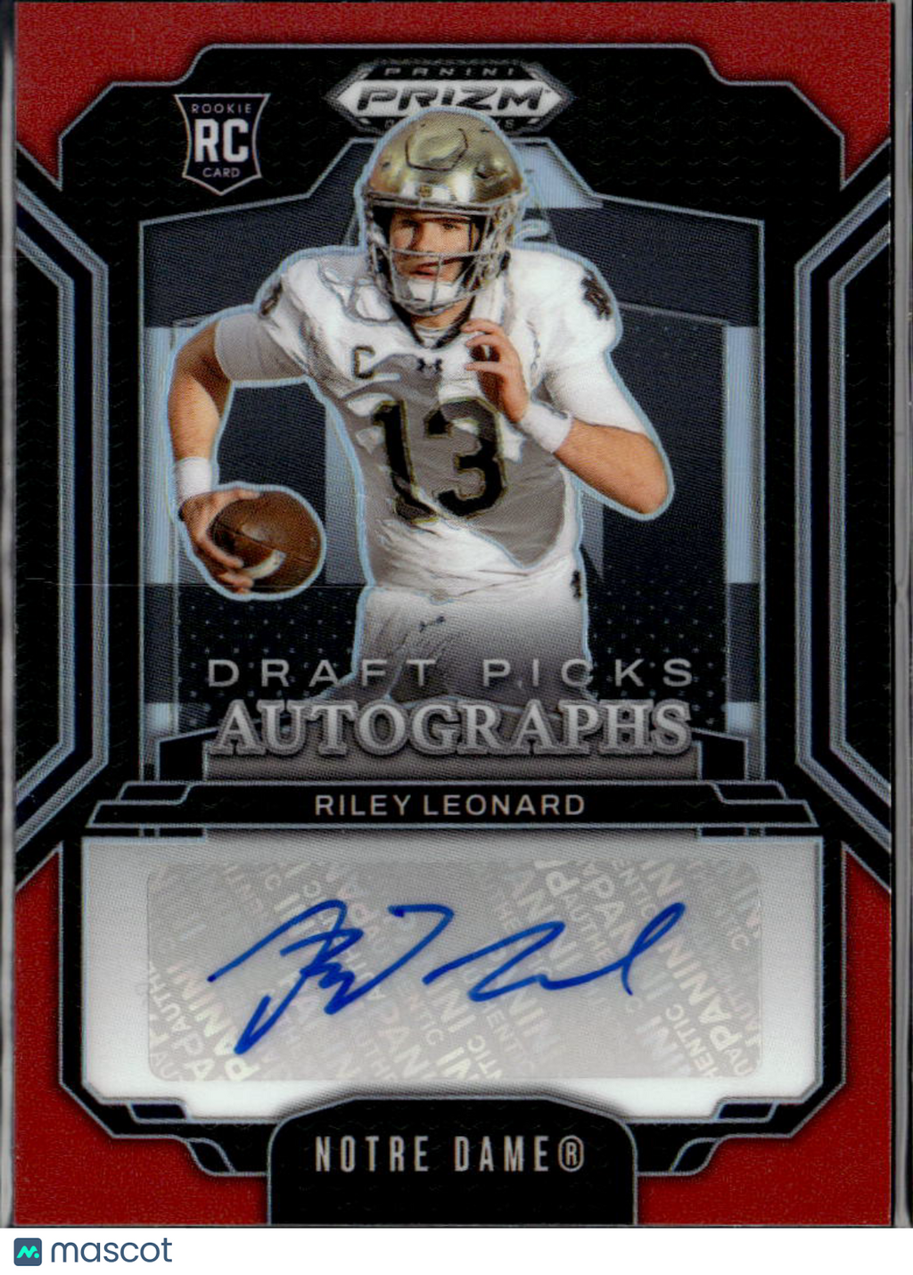 Riley Leonard 2025 Prizm Draft Auto Autograph RC 93/100 Notre Dame Colts
