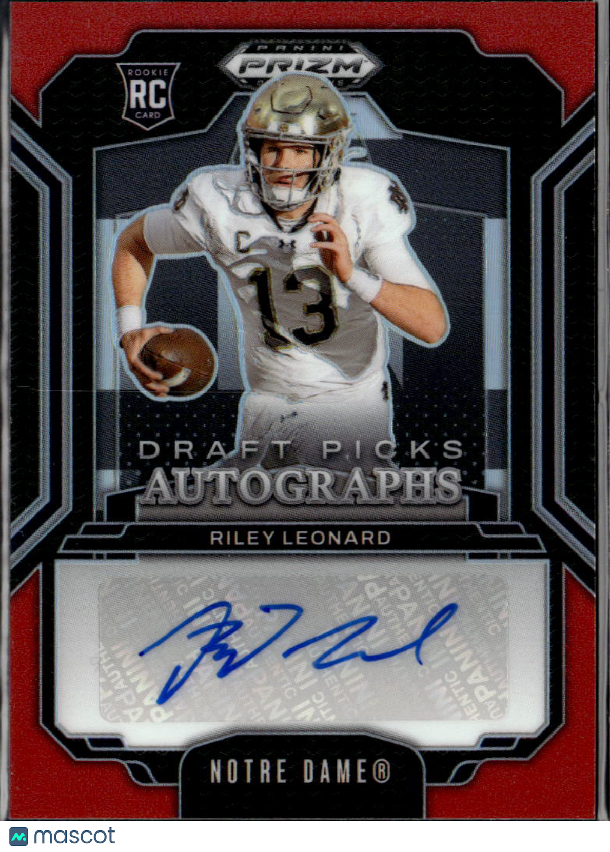 Riley Leonard 2025 Prizm Draft Auto Autograph RC 93/100 Notre Dame Colts