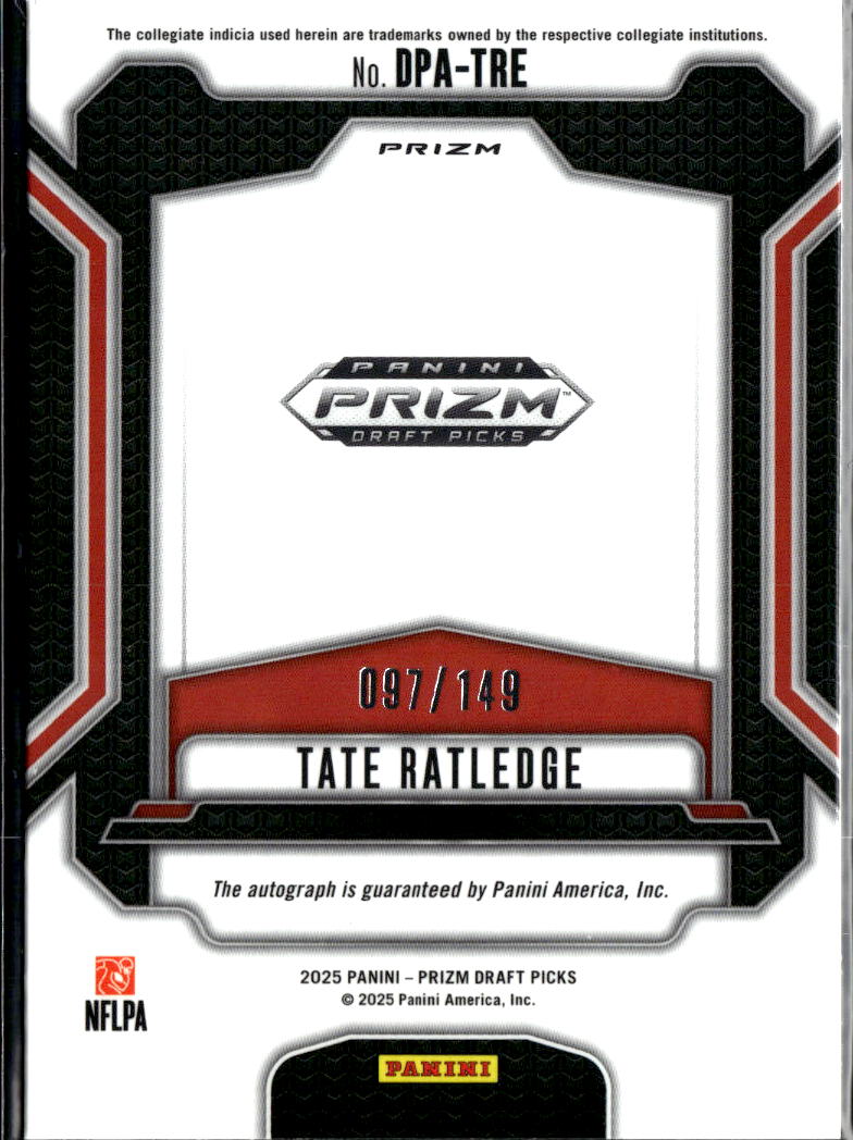 Tate Ratledge 2025 Prizm Draft Auto Autograph RC Georgia Bulldogs 97/149