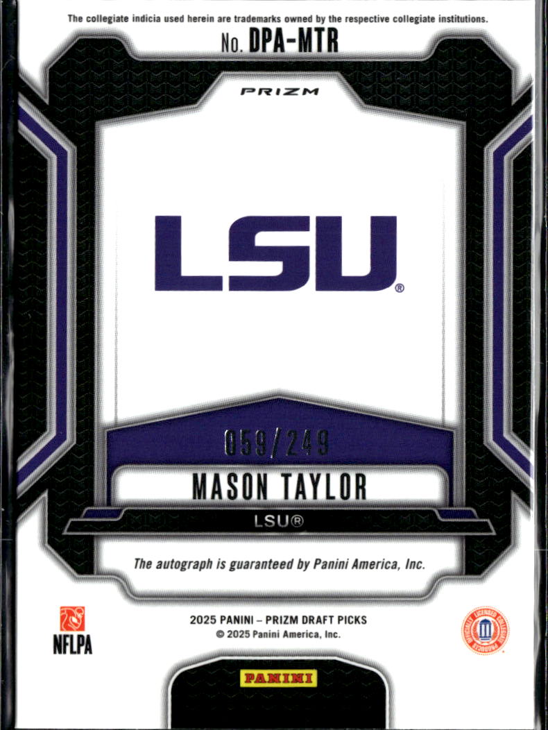 Mason Taylor 2025 Prizm Draft Auto Autograph RC 59/249 LSU Tigers