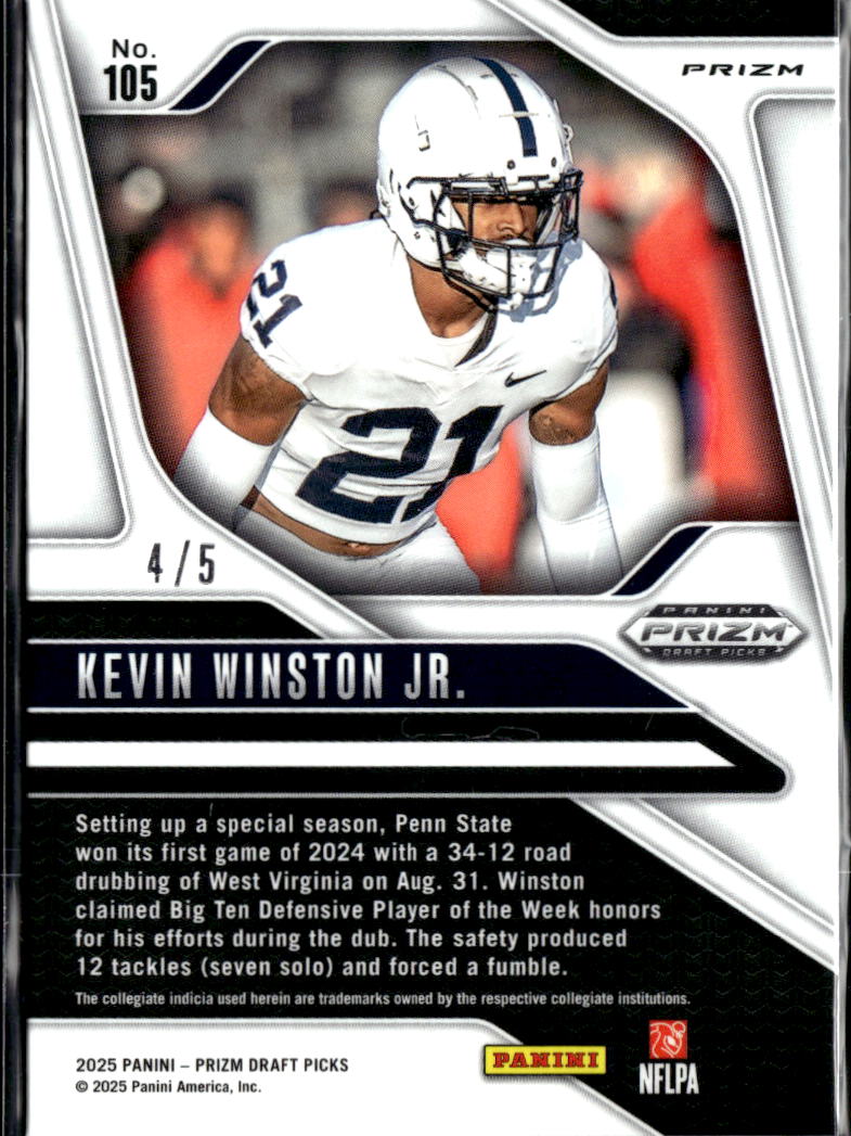 Kevin Winston Jr. 2025 Prizm Draft Black Gold RC 4/5 Penn State Nittany Lions