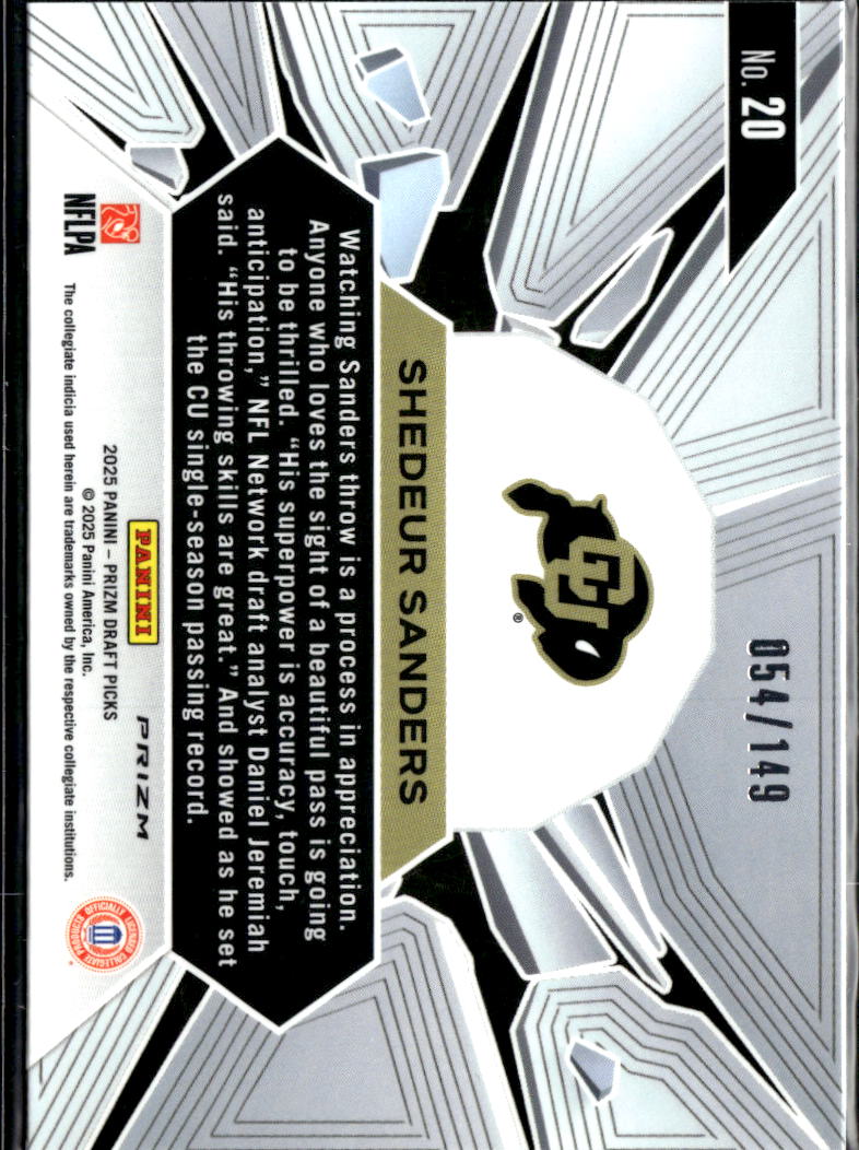 Shedeur Sanders 2025 Prizm Draf Blue Ice RC 54/149 Colorado Buffaloes