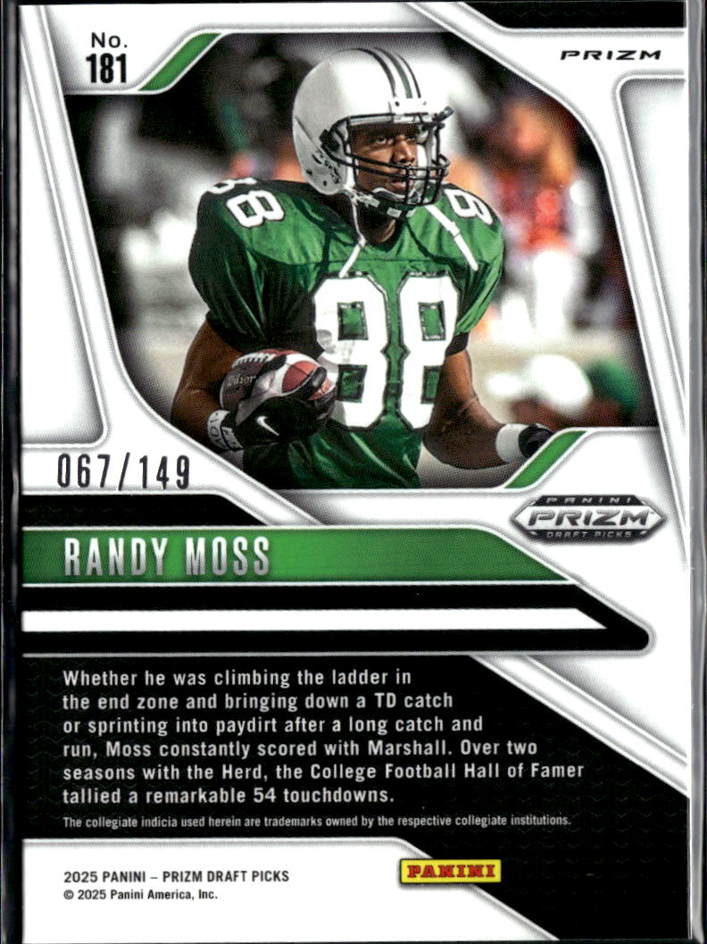 Randy Moss 2025 Prizm Draft Blue Ice Prizm /149 Marshall Thundering Herd