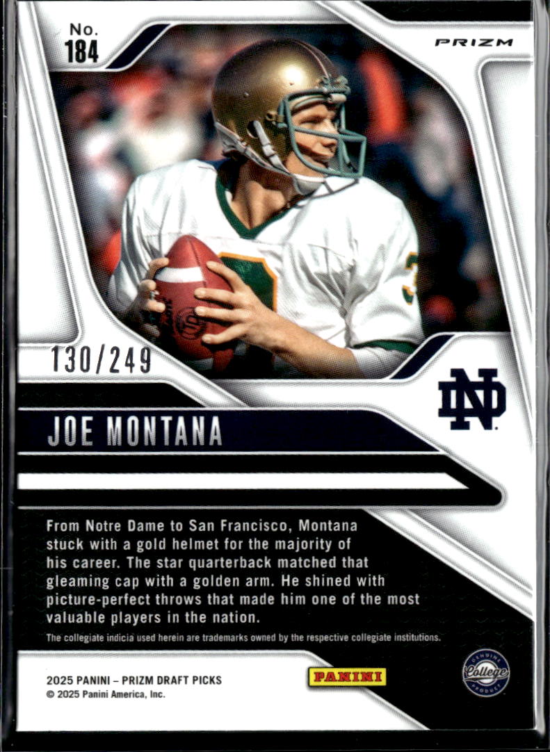 Joe Montana 2025 Prizm Draft Picks Blue /249 Notre Dame Fighting Irish