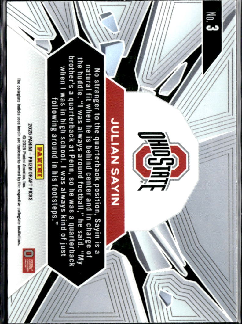 Julian Sayin 2025 Panini Prizm Draft Prizm Break Rookie Ohio State Buckeyes