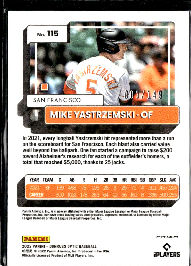 Mike Yastrzemski 2022 Optic Black Stars /149 San Francisco Giants