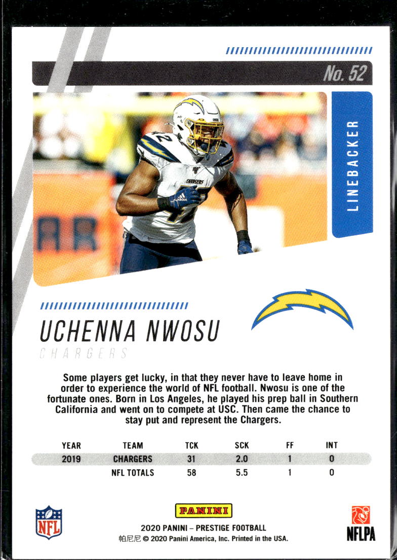 Uchenna Nwosu 2020 Prestige Gold Xtra Points /75 Los Angeles Chargers