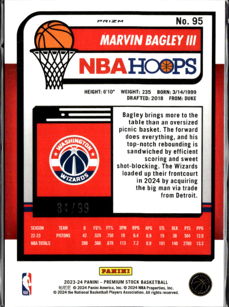 Marvin Bagley III 2024 NBA Hoops Blue Disco /99 Washington Wizards