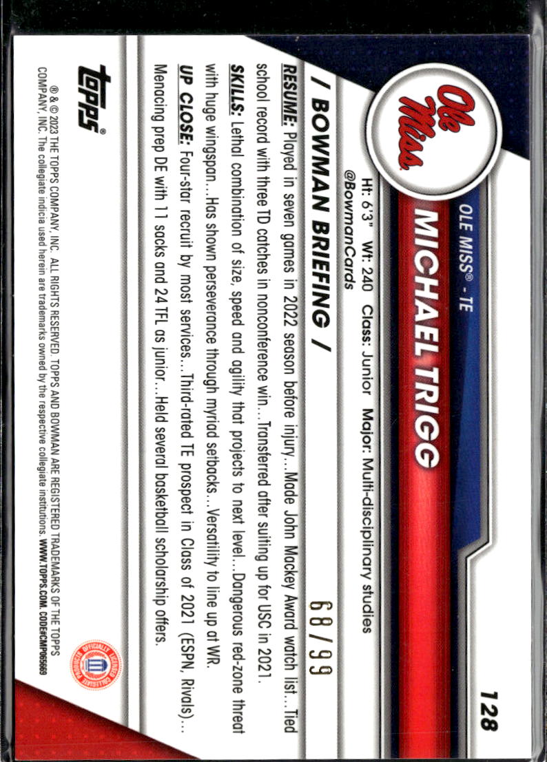 Michael Trigg 2023 Bowman Chrome 1st Green Shimmer /99 Ole Miss Rebels
