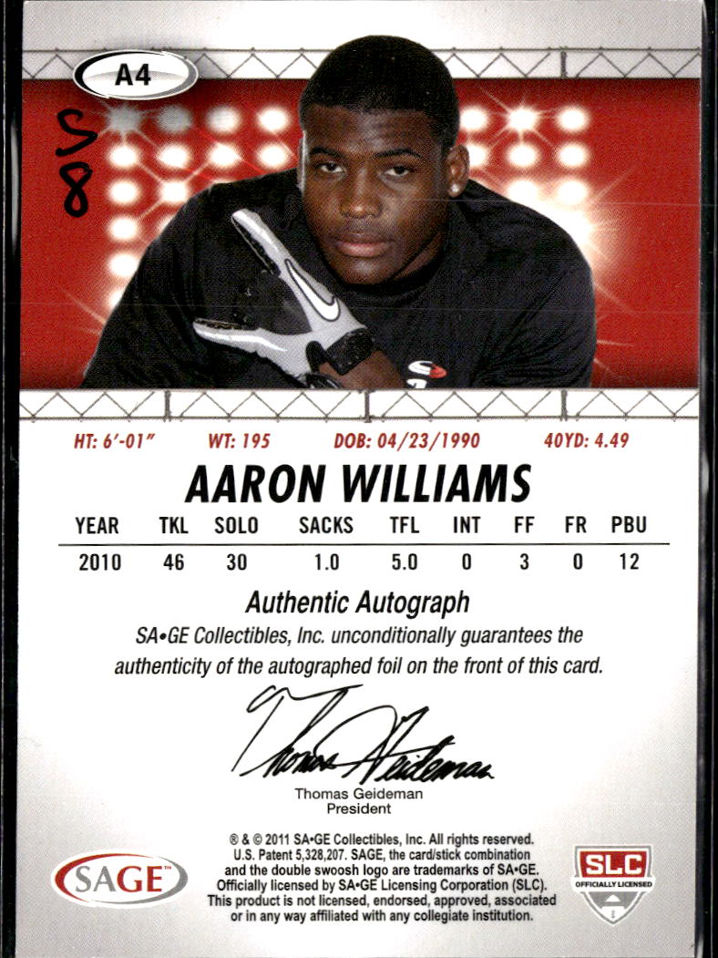 Aaron Williams 2011 SAGE HIT Autograph Auto RC Texas Longhorns
