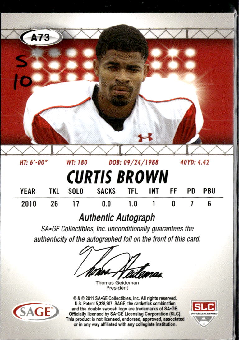 Curtis Brown 2011 SAGE HIT Auto Autograph RC Texas Longhorns