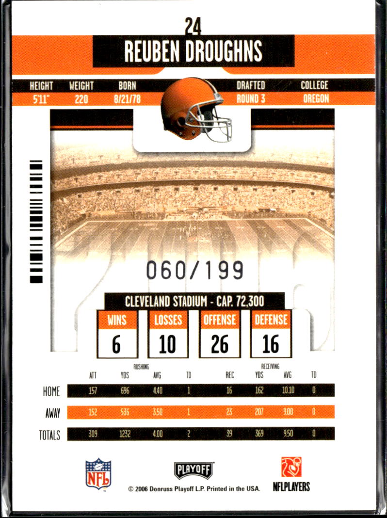 Reuben Droughns 2006 Playoff Contenders Ticket /199 Cleveland Browns