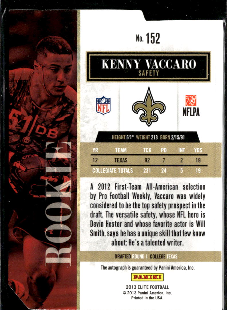 Kenny Vaccaro 2013 Elite Auto Autograph RC Gold /49 Texas Longhorns Saints