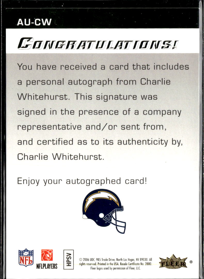 Charlie Whitehurst 2006 Flair Showcase Autographics Auto RC San Diego Chargers