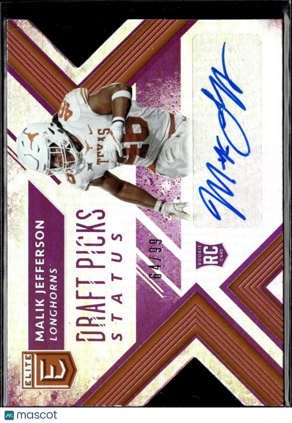 Malik Jefferson 2018 Elite Draft Auto Autograph RC /99 Texas Longhorns