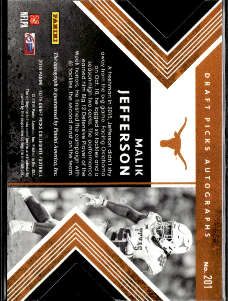 Malik Jefferson 2018 Elite Draft Auto Autograph RC /99 Texas Longhorns