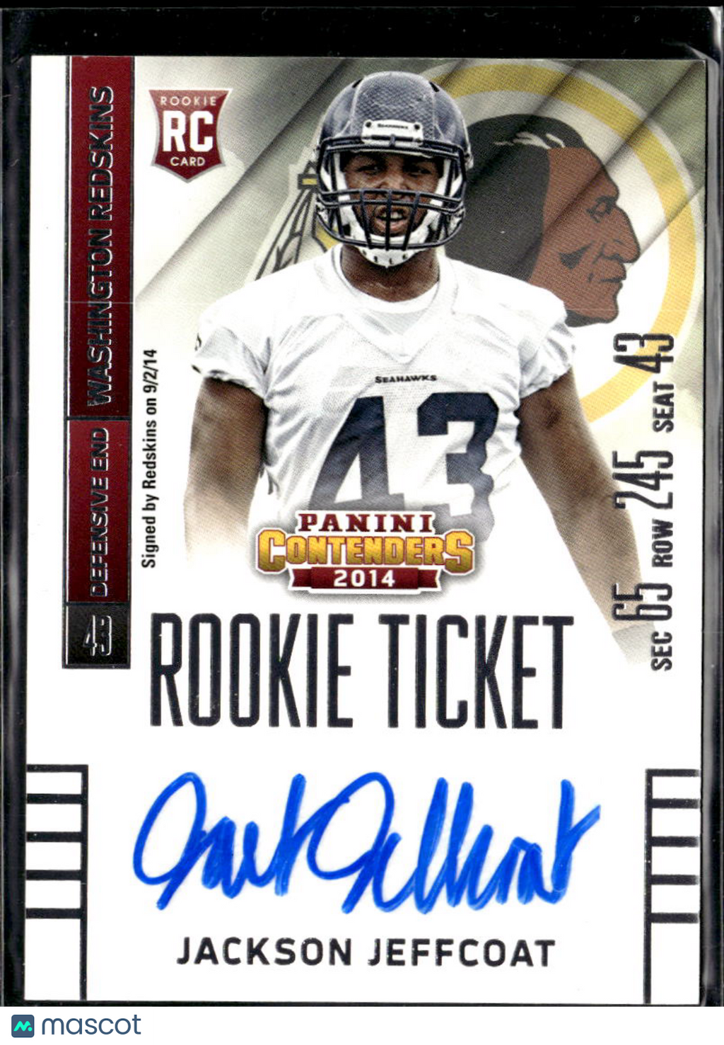 Jackson Jeffcoat 2014 Contenders Auto Autograph RC Longhorns Washington Redskins