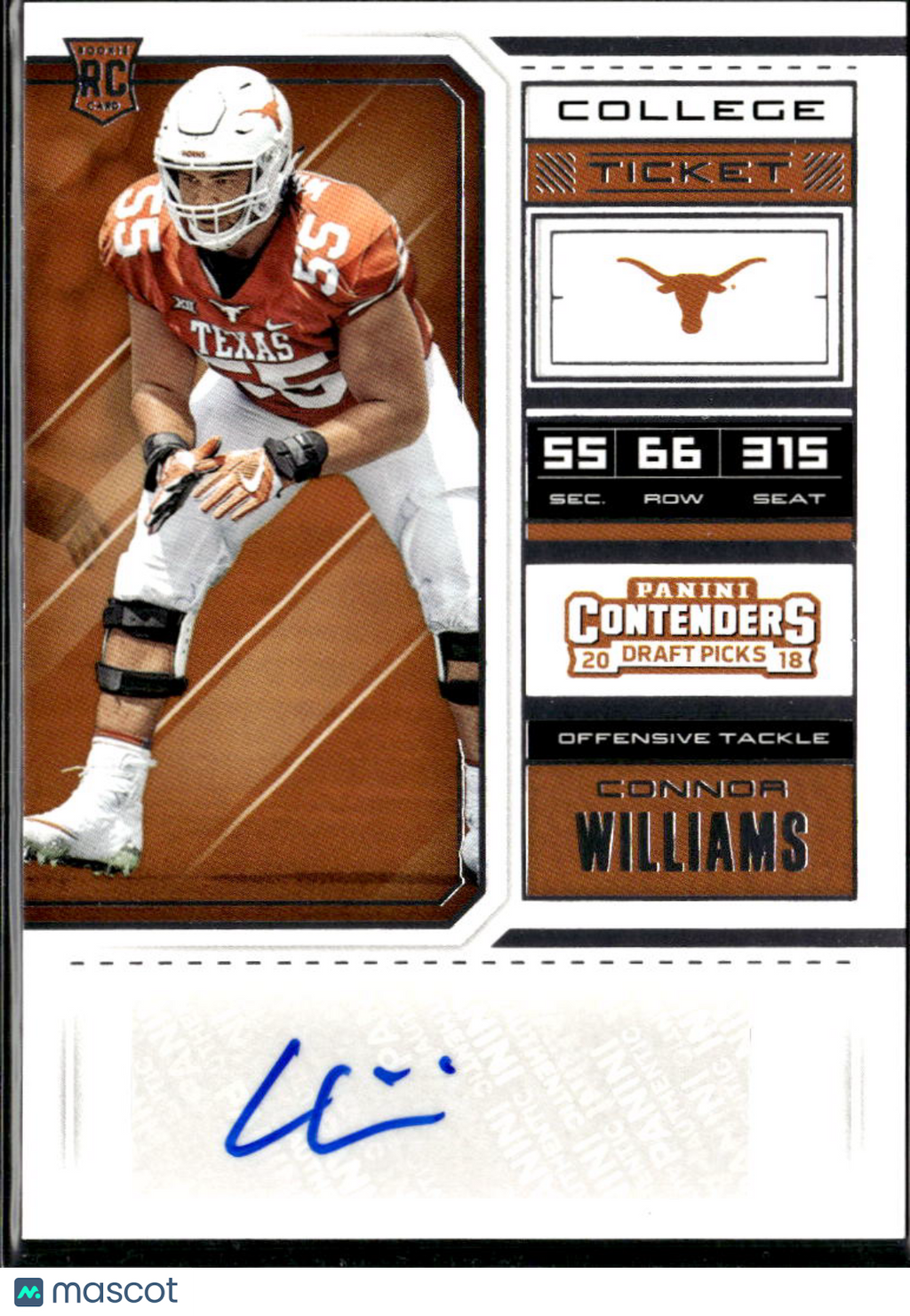 Connor Williams 2018 Contenders Auto Autograph RC Texas Longhorns