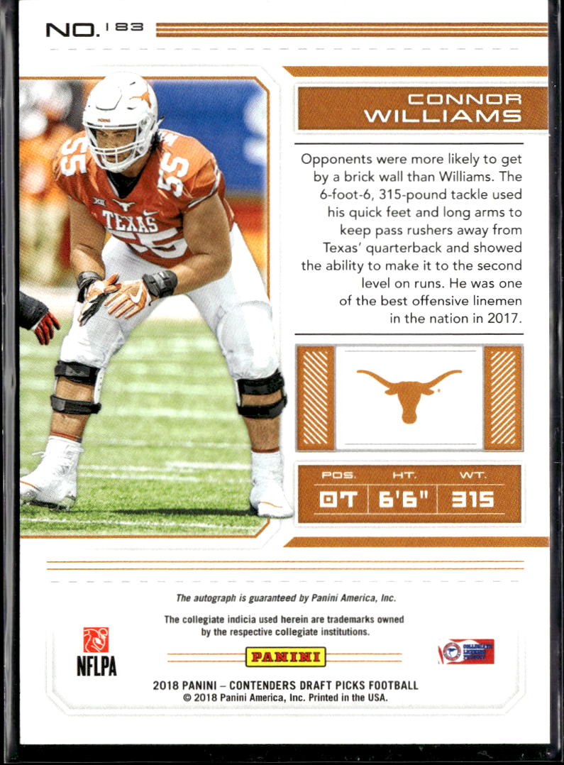 Connor Williams 2018 Contenders Auto Autograph RC Texas Longhorns