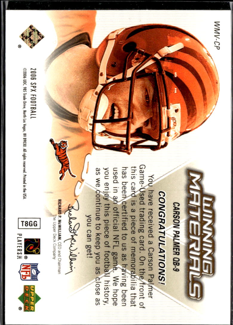 Carson Palmer 2006 SPx Winning Materials Jersey Patch Cincinnati Bengals