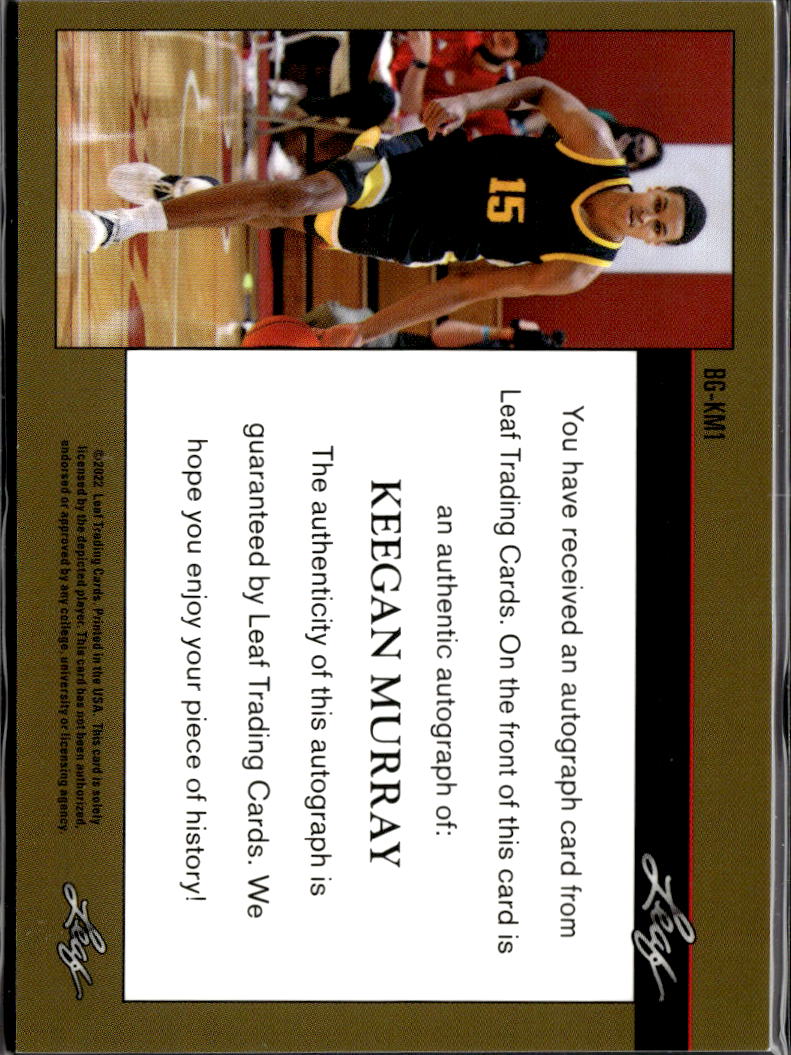 Keegan Murray 2022 Leaf Draft RC Auto Autograph Sacramento Kings
