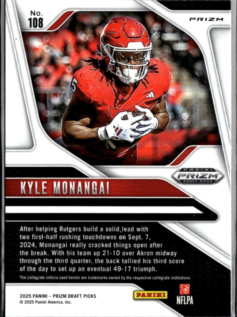 Kyle Monangai 2025 Panini Prizm Draft Picks Silver Prizm RC Rutgers Bears
