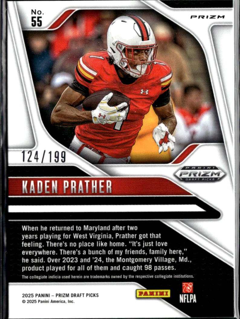Kaden Prather 2025 Prizm Draft RC Purple Ice /199 Maryland Terrapins