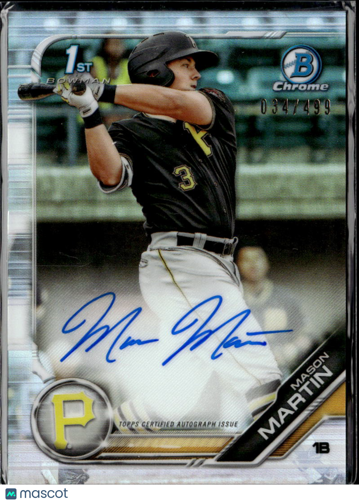 Mason Martin 2019 Bowman Chrome Auto Refractor /499 Pittsburgh Pirates