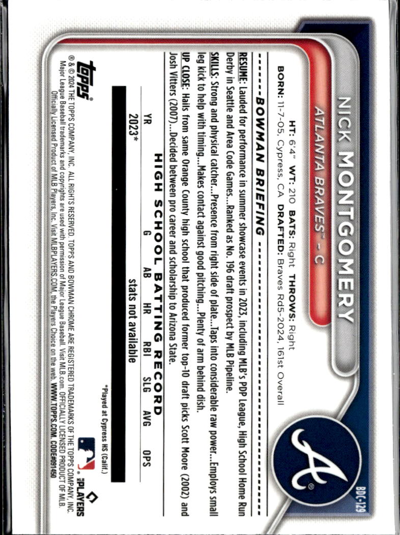 Nick Montgomery 2024 Bowman Chrome 1st Sapphire Atlanta Braves