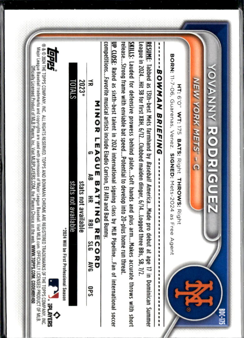 Yovanny Rodriguez 2024 Bowman Chrome Sapphire New York Mets