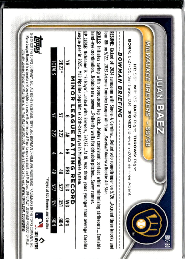 Juan Baez 2024 Bowman Chrome Sapphire Milwaukee Brewers