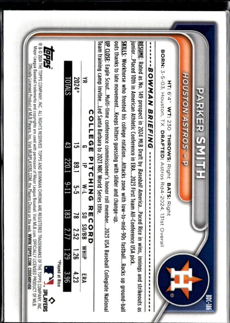 Parker Smith 2024 Bowman Chrome 1st Sapphire Houston Astros
