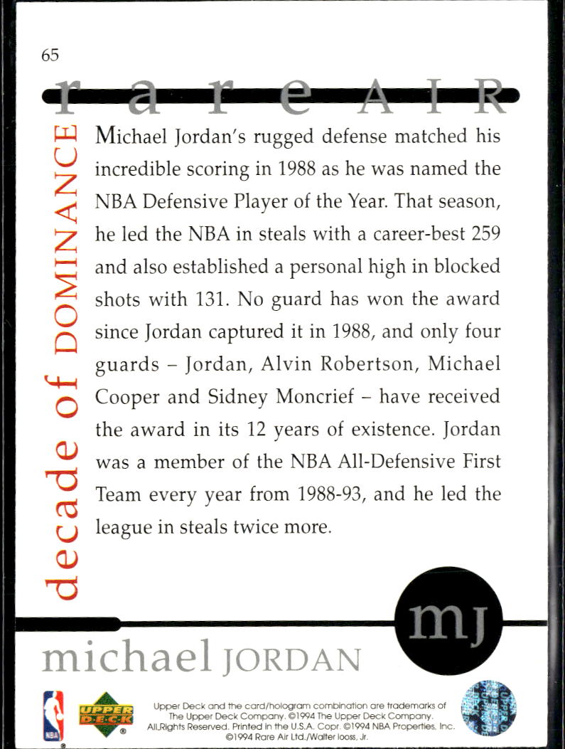Michael Jordan 1994 Upper Deck Rare Air MJ Decade of Dominance Chicago Bulls