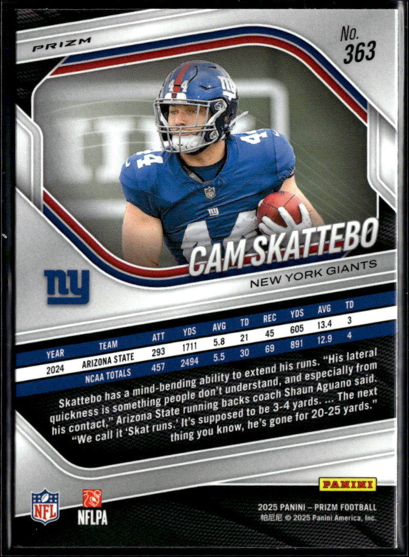 Cam Skattebo 2025 Prizm Laser Prizm Rookie RC New York Giants