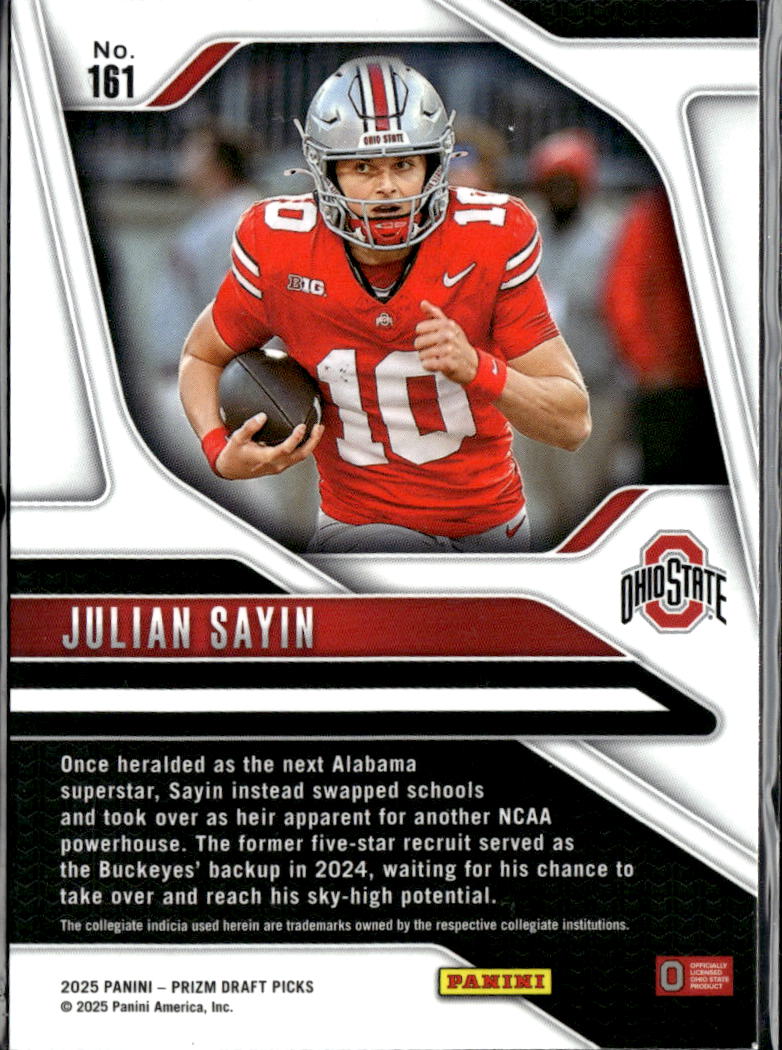 Julian Sayin 2025 Panini Prizm Draft Picks Rookie RC #161 Ohio State Buckeyes