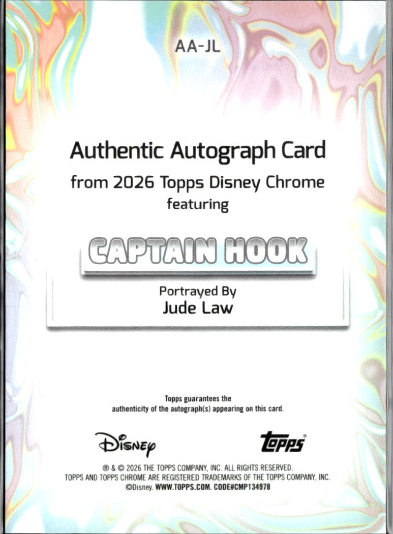 Jude Hall as Captain Hook 2026 Topps Disney Chrome GOLD Auto Autograph 2/50