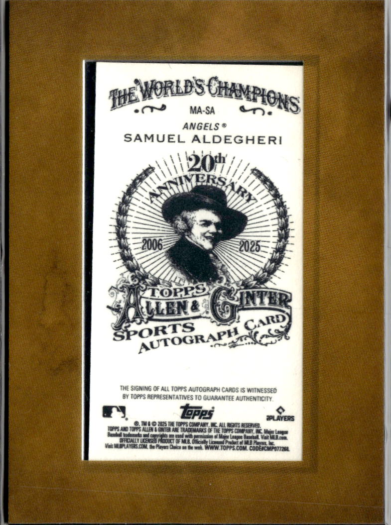 Samuel Aldegheri 2025 Topps Allen & Ginter Auto Autograph Los Angeles Angels