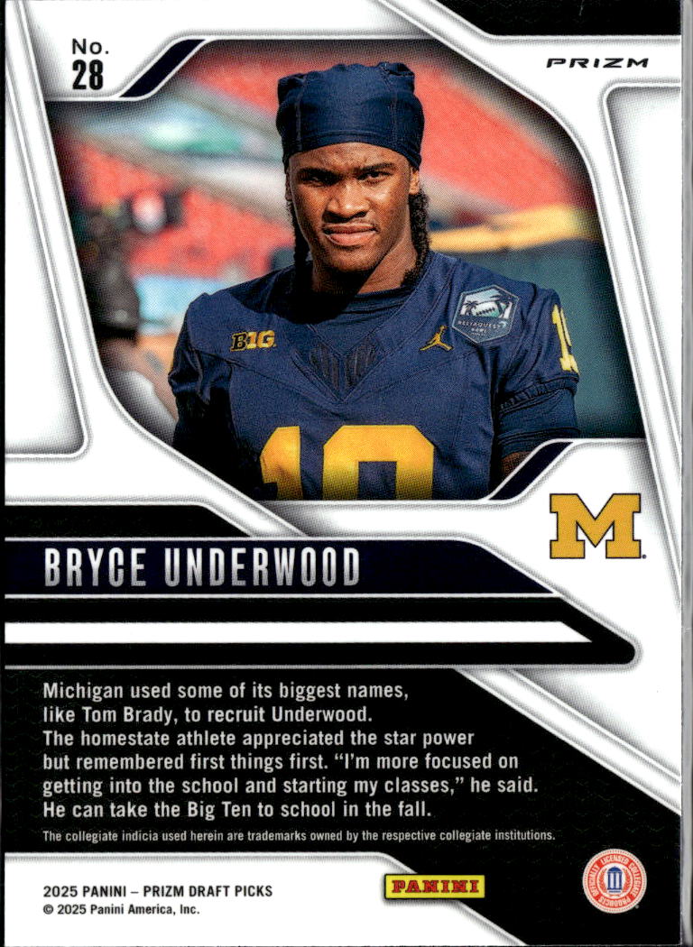 Bryce Underwood 2025 Panini Prizm Draft Picks Rated Prospect Michigan Wolverines