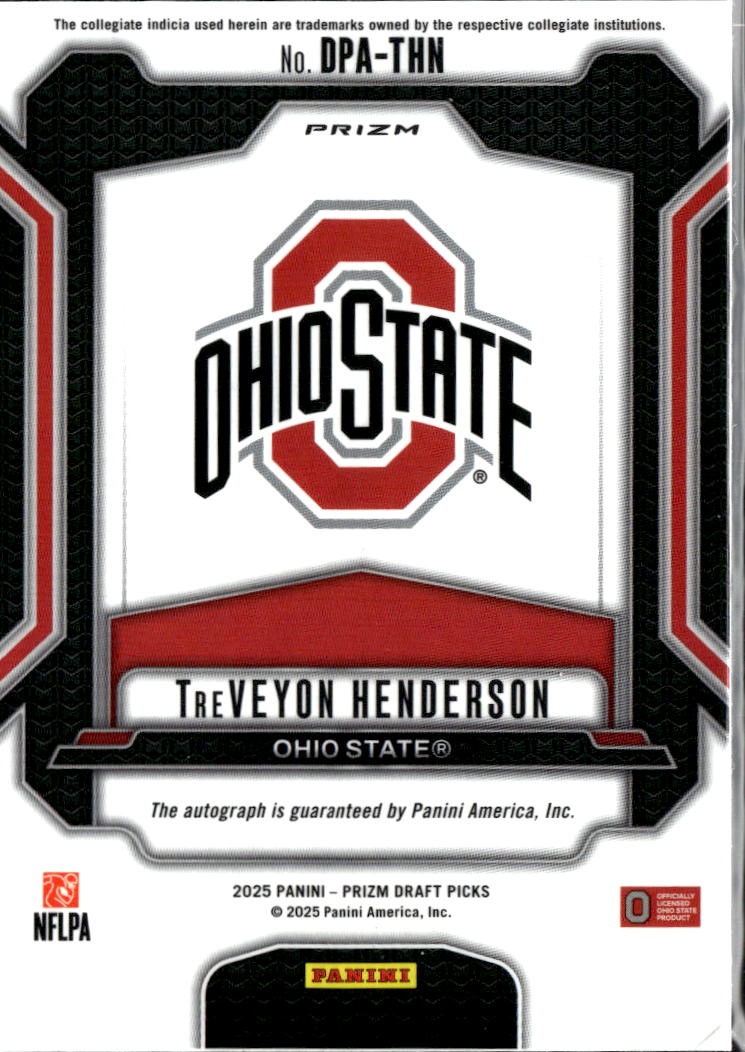 TreVeyon Henderson 2025 Prizm Draft Picks Auto Autograph RC Ohio State Buckeyes
