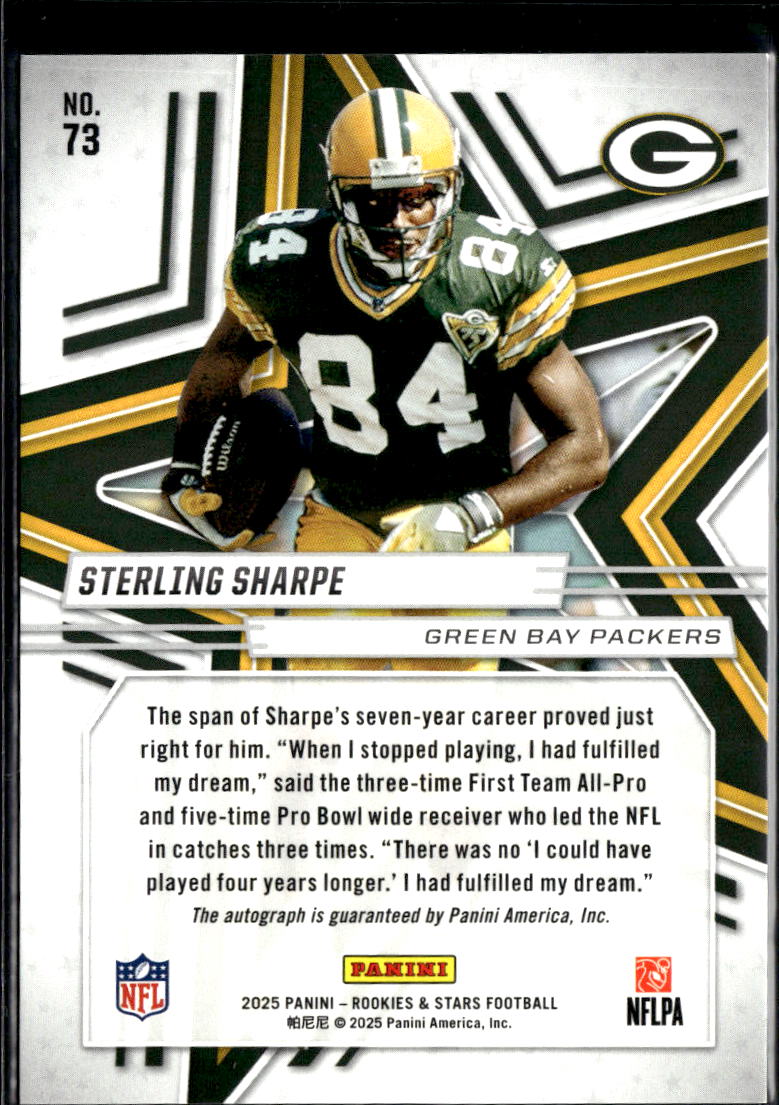 Sterling Sharpe 2025 Rookies & Stars Auto Autograph 14/25 Green Bay Packers