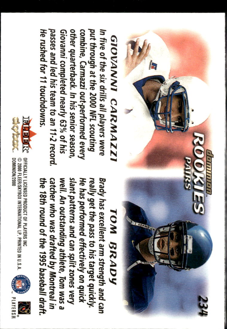 Tom Brady / Giovanni Carmazzi 2000 Fleer Dominion Rookie RC New England Patriots