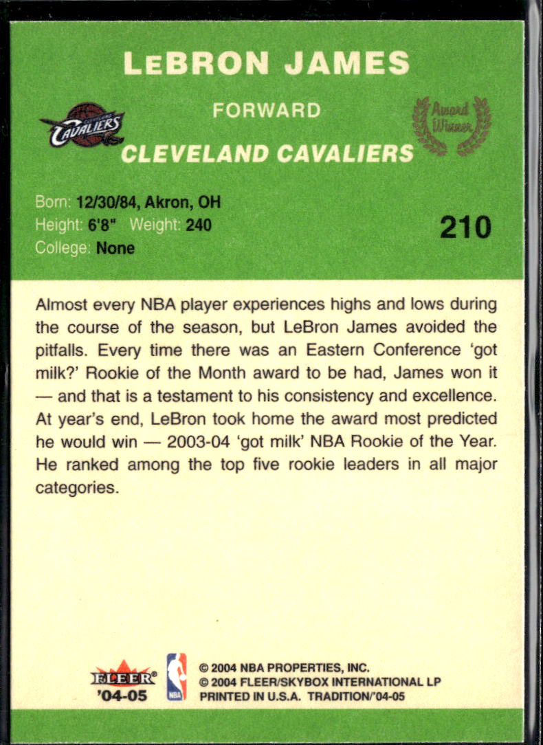 LeBron James 2004-05 Fleer Tradition Award Winner Green #210 Cleveland Cavaliers
