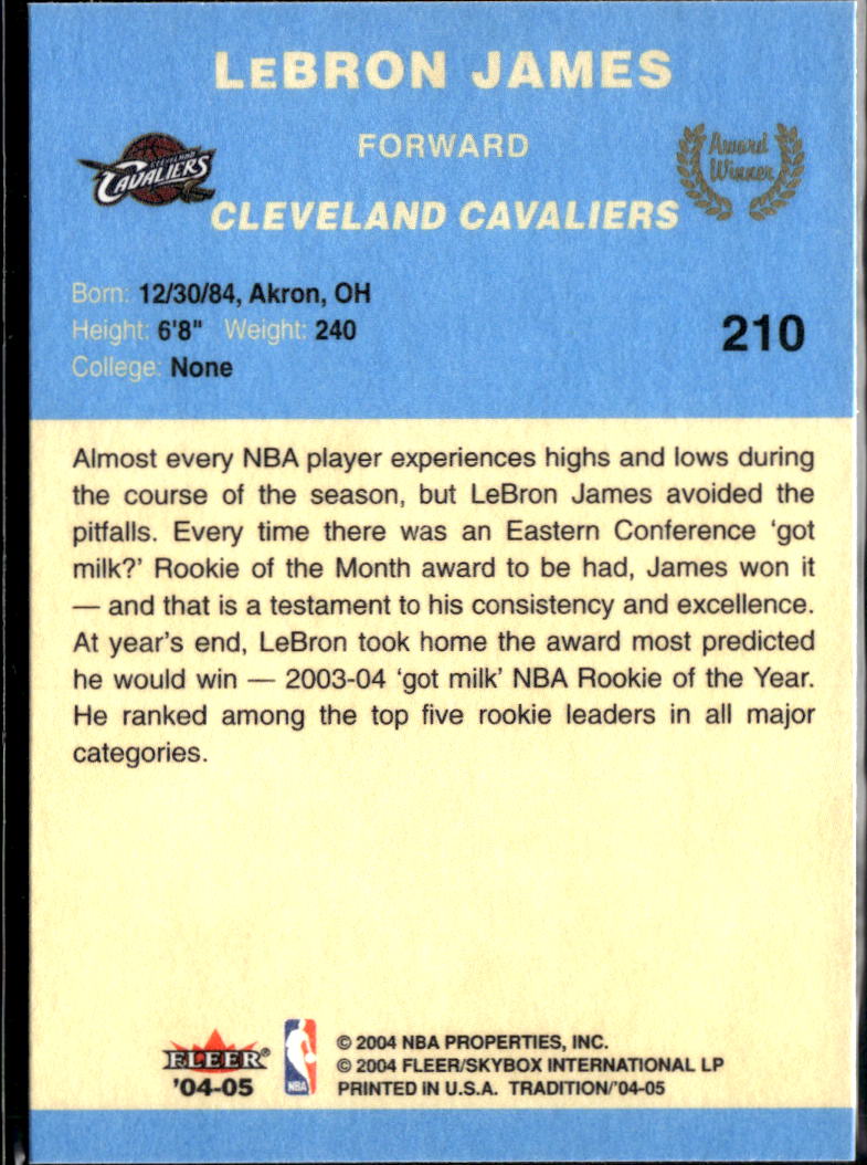 LeBron James 2004-05 Fleer Tradition Award Winner Blue #210 Cleveland Cavaliers