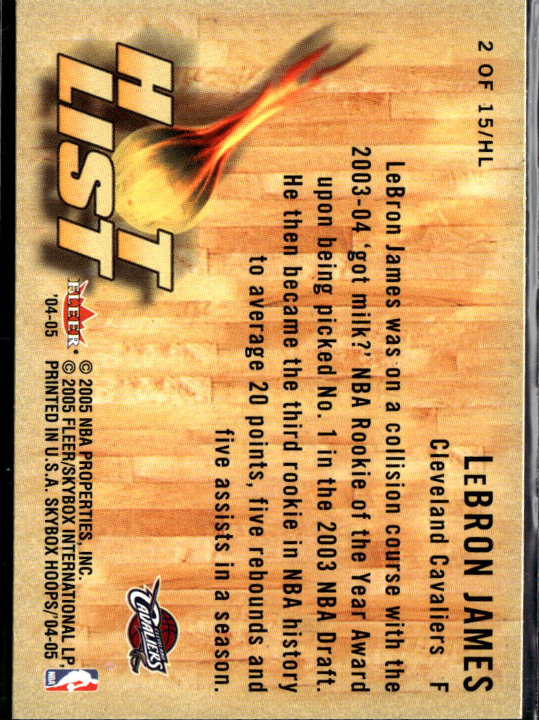 LeBron James 2004-05 SkyBox Hoops Hot List #2 Cleveland Cavaliers