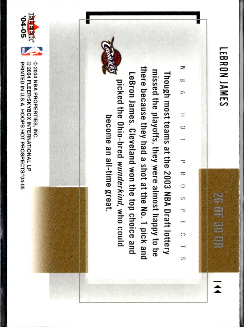 LeBron James 2004-05 NBA Hoops Hot Prospects Draft Rewind Cleveland Cavaliers