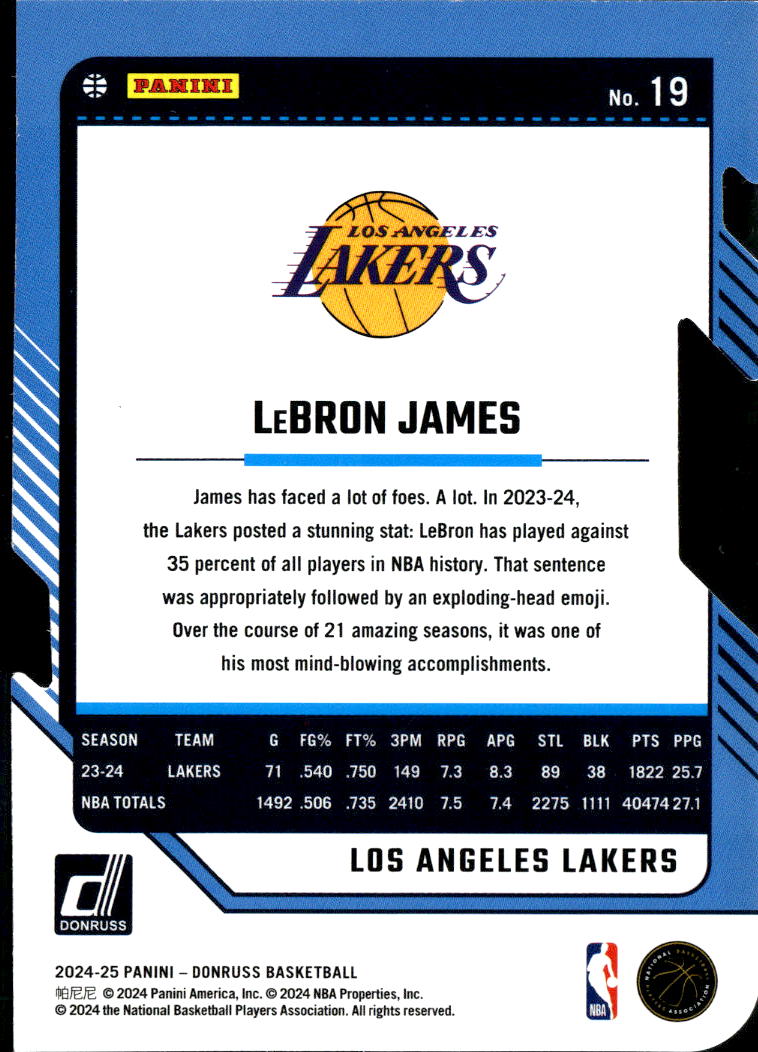LeBron James 2024-25 Donruss Silver Die-Cut 19/25 #19 Los Angeles Lakers