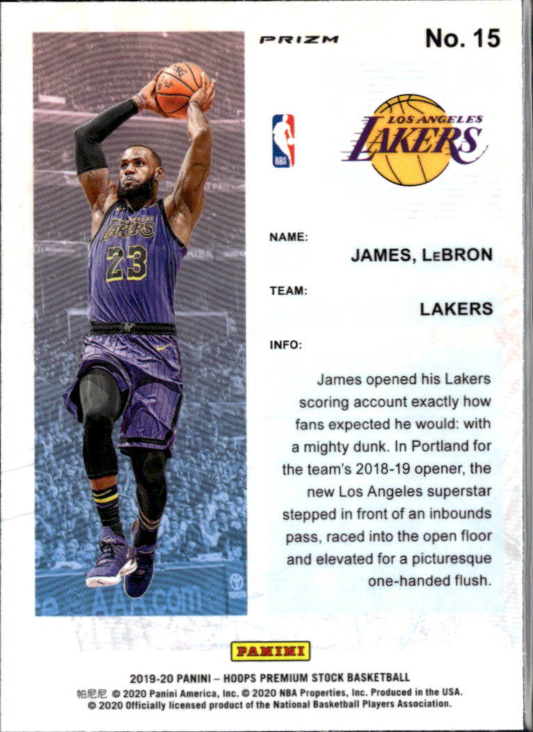 LeBron James 2019-20 Hoops Premium Stock Frequent Flyers Holo Los Angeles Lakers