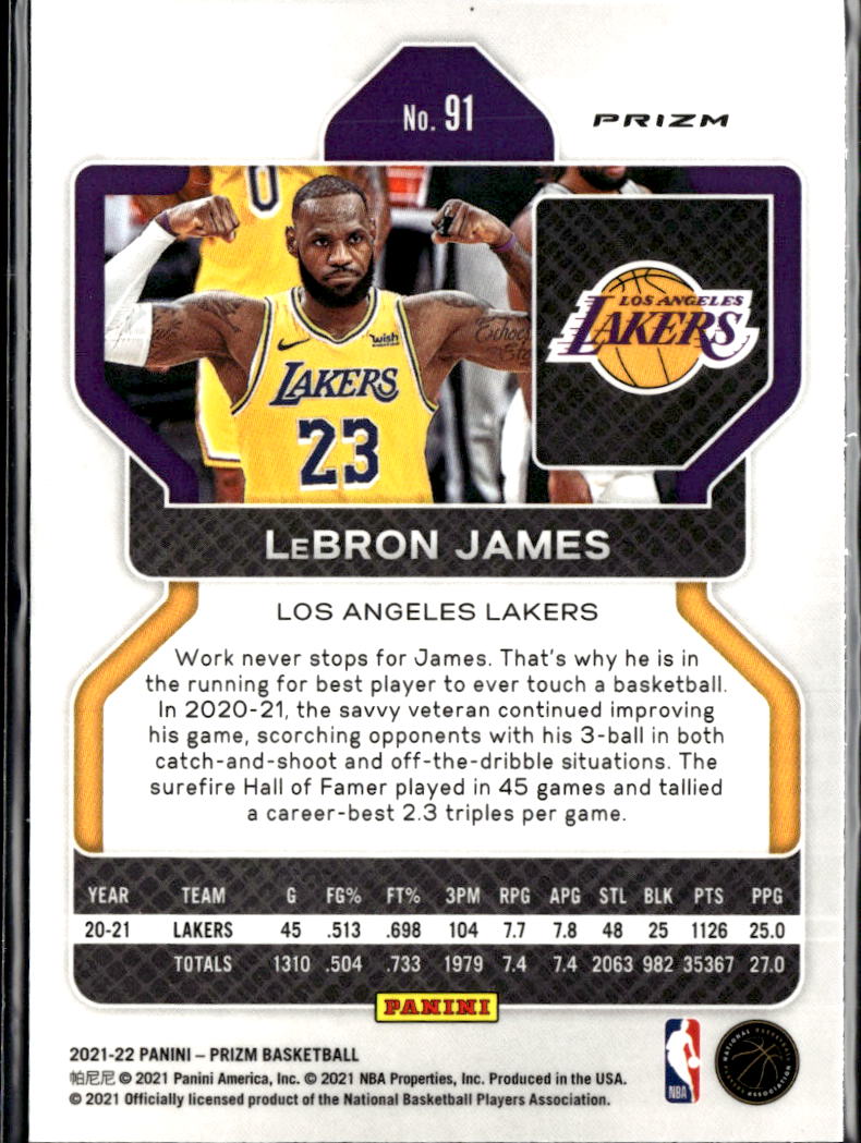 LeBron James 2021-22 Prizm Blue 75th Anniversary Los Angeles Lakers