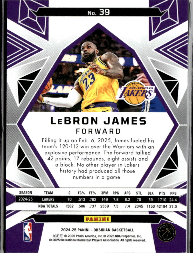 LeBron James 2024-25 Obsidian Red Flood #39 Los Angeles Lakers